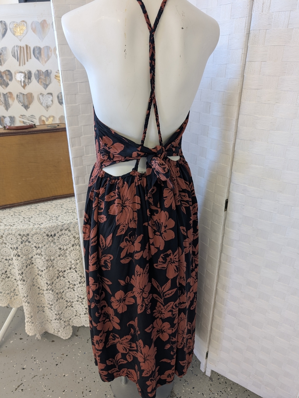 FREE PEOPLE Black Floral Button-Front Maxi Dress -Terra Cotta Rust Floral XL - Picture 3 of 6